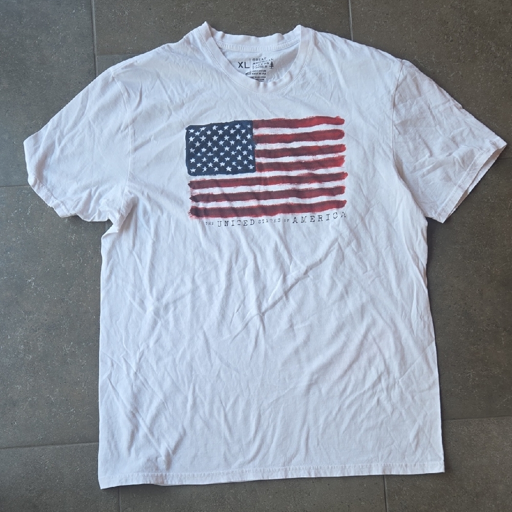Patriotic White T-Shirt with American Flag Design